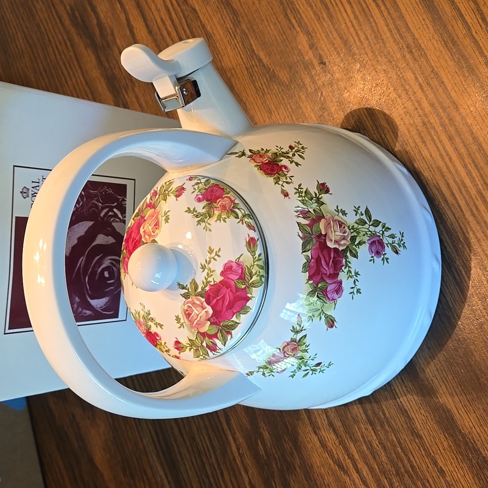 Vintage 1960's Royal Albert "Old Country Roses Porcelain Enamel Whistling Teapot